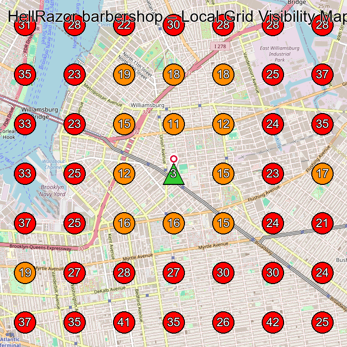 HellRazor barbershop GeoGrid visibility map for Barber Shop in Brooklyn